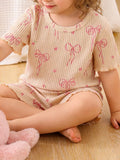 Children's Bow Ribbed Knit Top and Shorts Set
