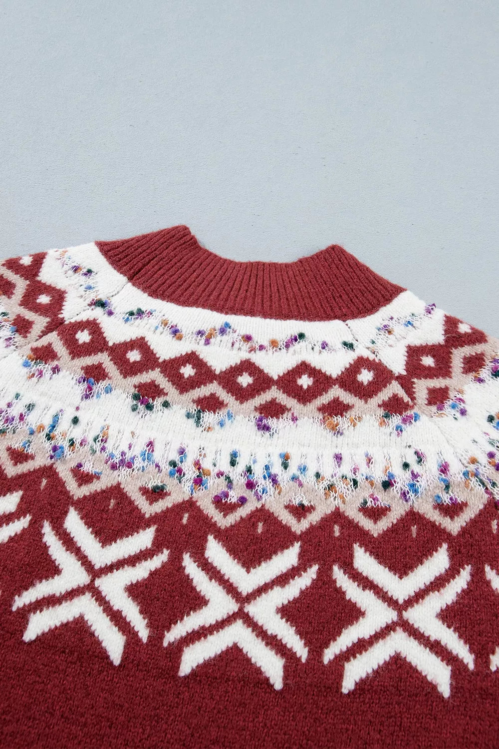 Christmas Theme Geometric Pattern Knit Round Neck Shift Sweater