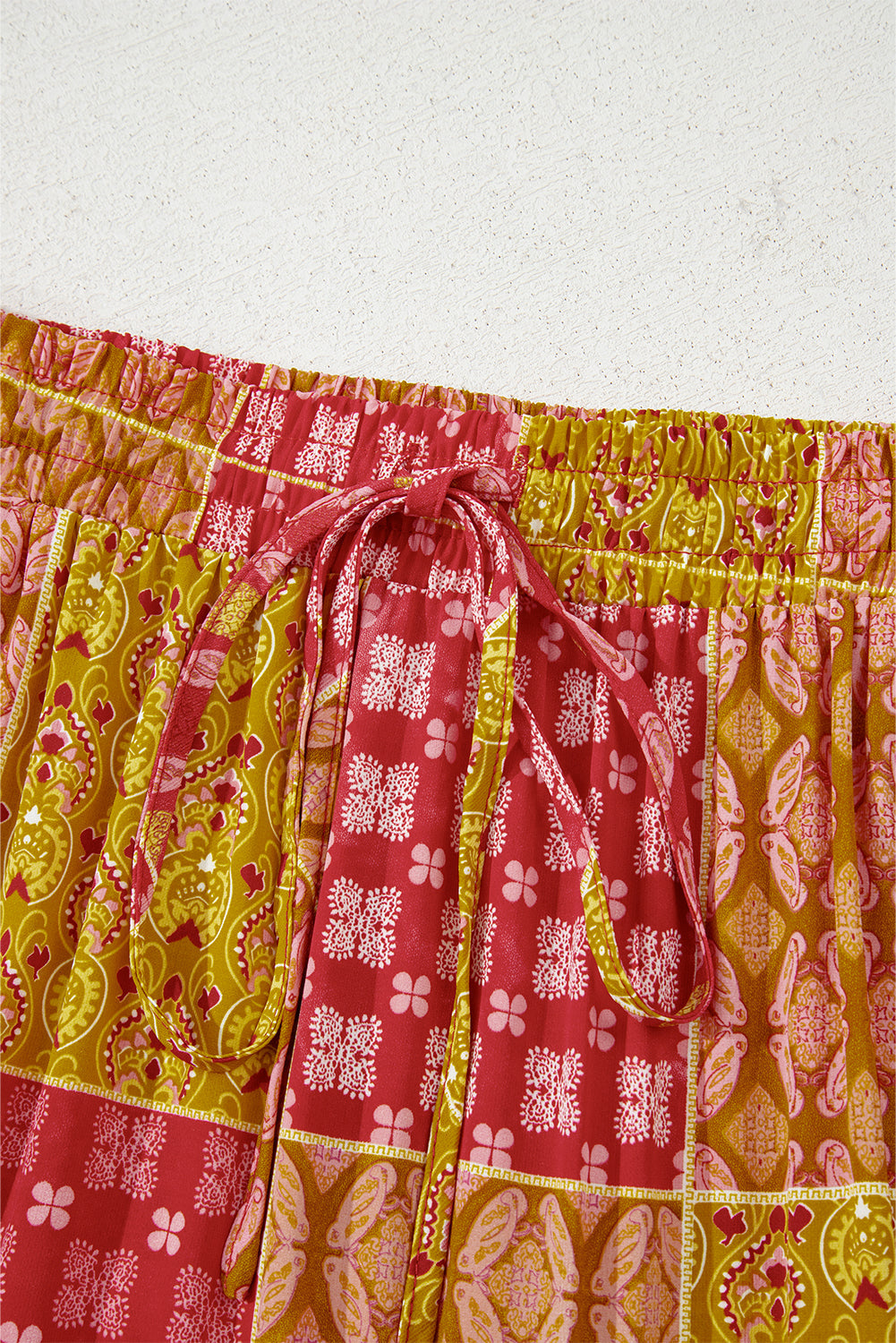 Orange Tiered Paisley Print Pocketed Maxi Skirt