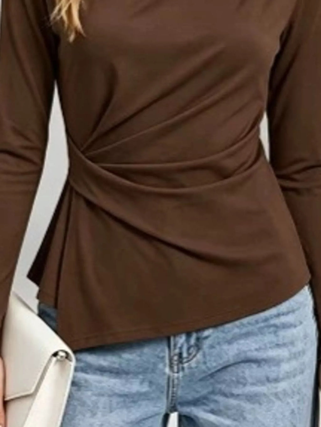 Ruched Waist Long Sleeve T-Shirt