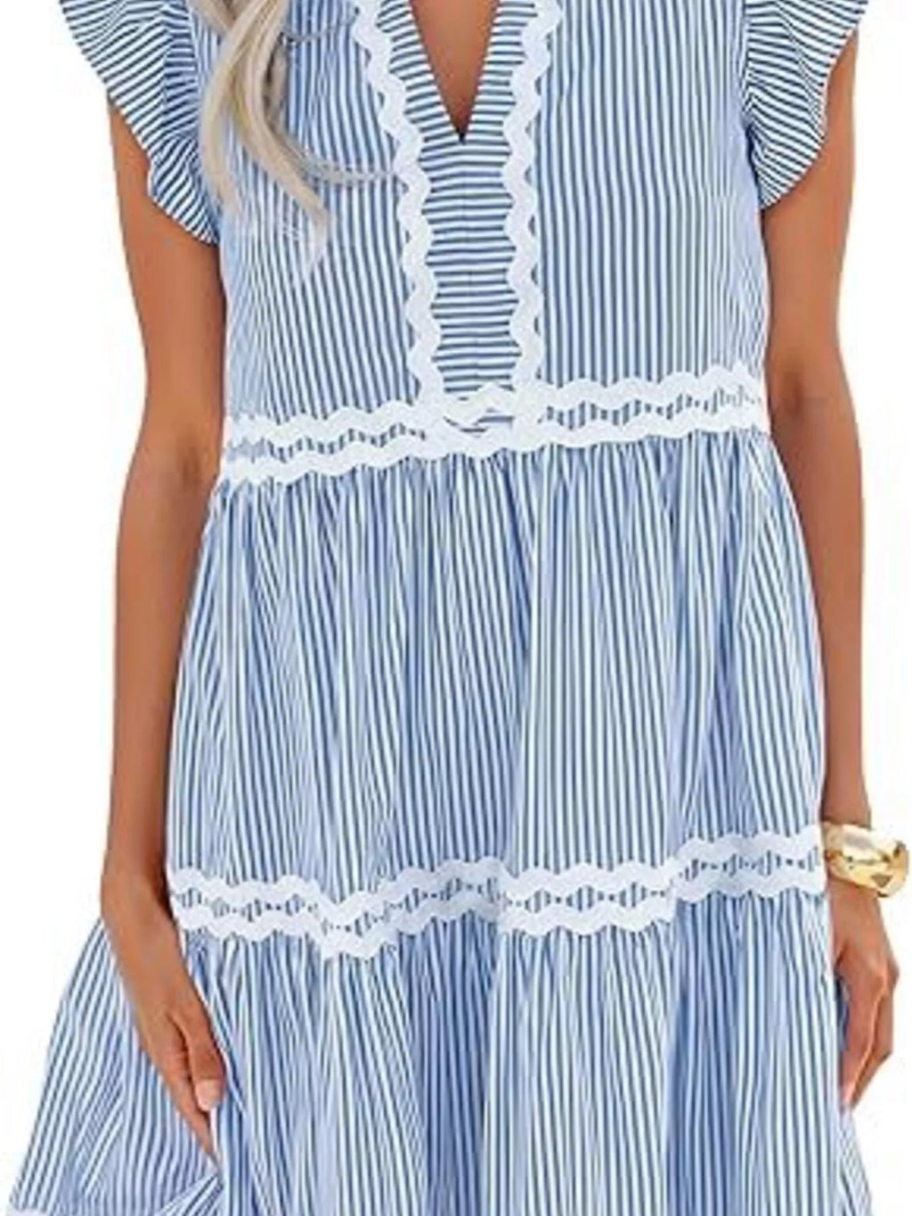 Striped Ruffle Sleeve Tiered Dress