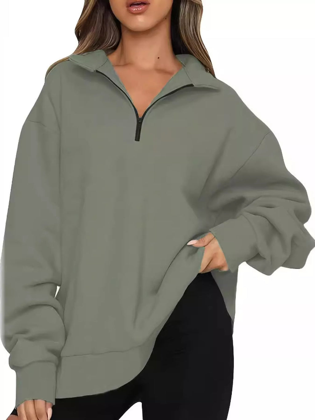 Full Size Quarter-Zip Dropped Shoulder Sweatshirt Plus Size
