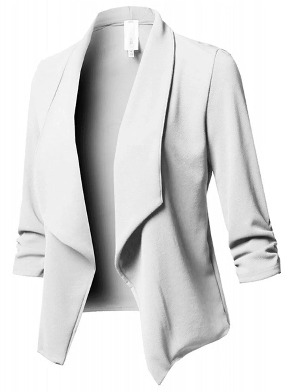 Full Size Open Front Drape Blazer with 3/4 Ruched Sleeves Plus Size