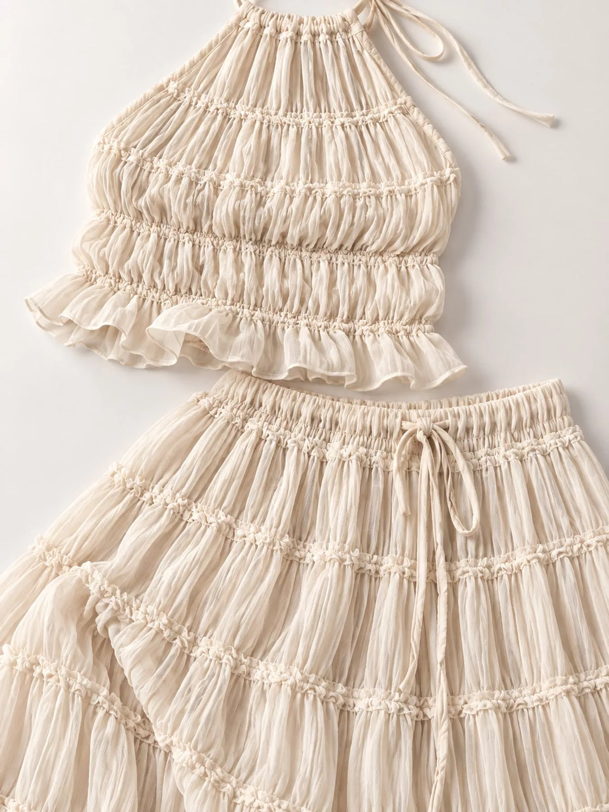 Boho Chic Ruffled Halter Crop Top and Maxi Skirt Set