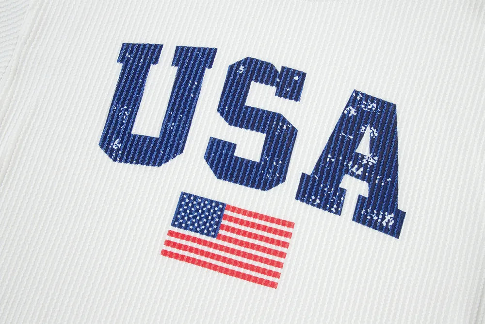 US Flag Corded Texture Long Sleeve Sweatshirt
