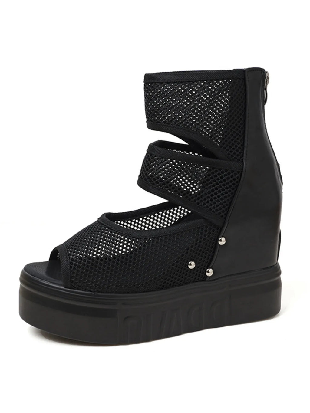 Mesh Cutout Platform Sandal