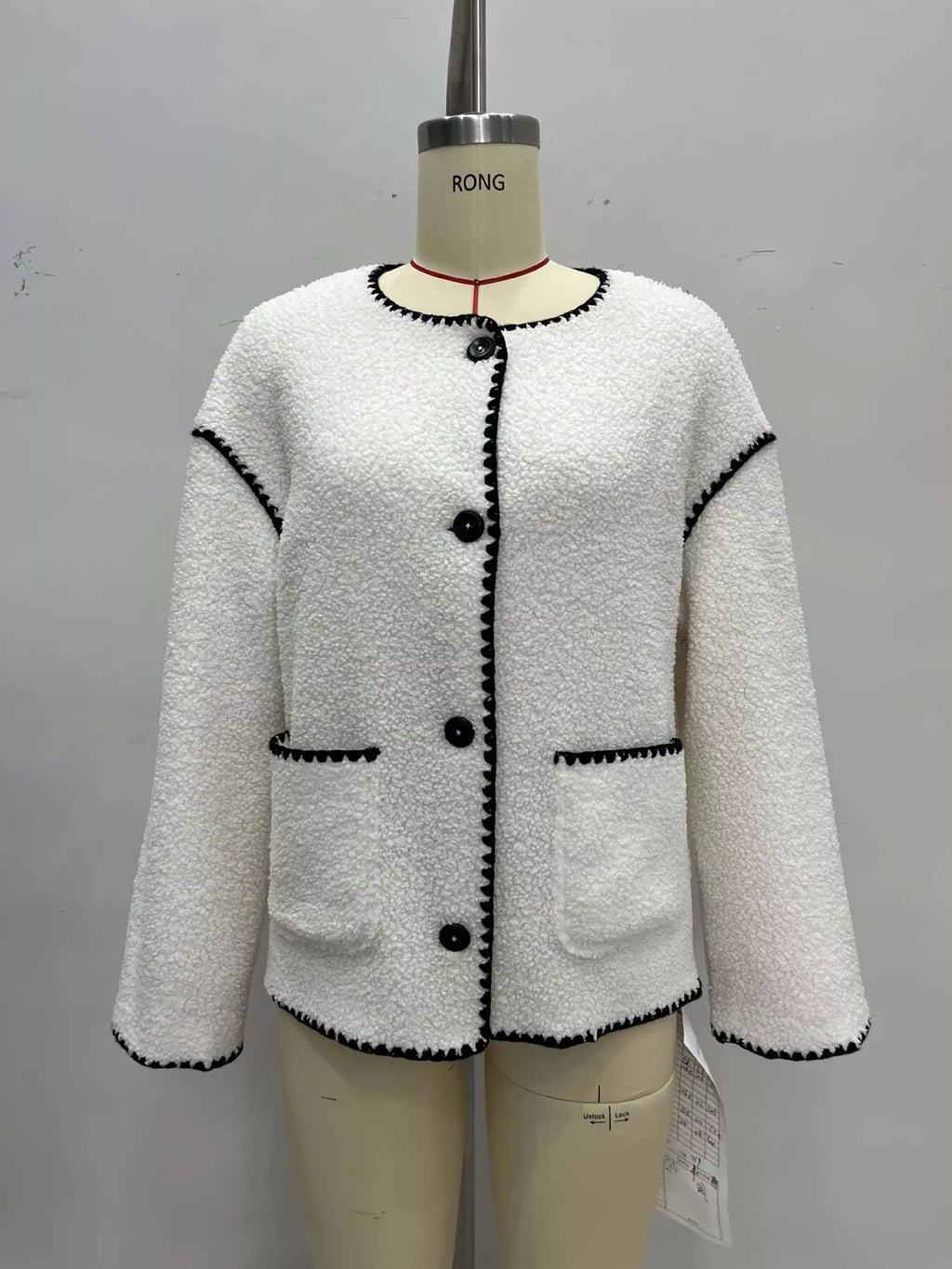 Faux Shearling Contrast Trim Button-Down Outerwear
