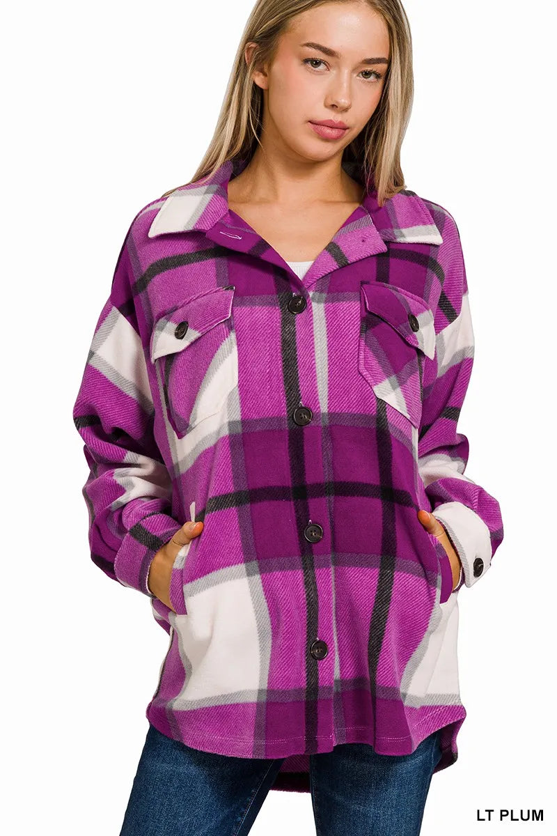 Oversized Plaid Fleece Shacket