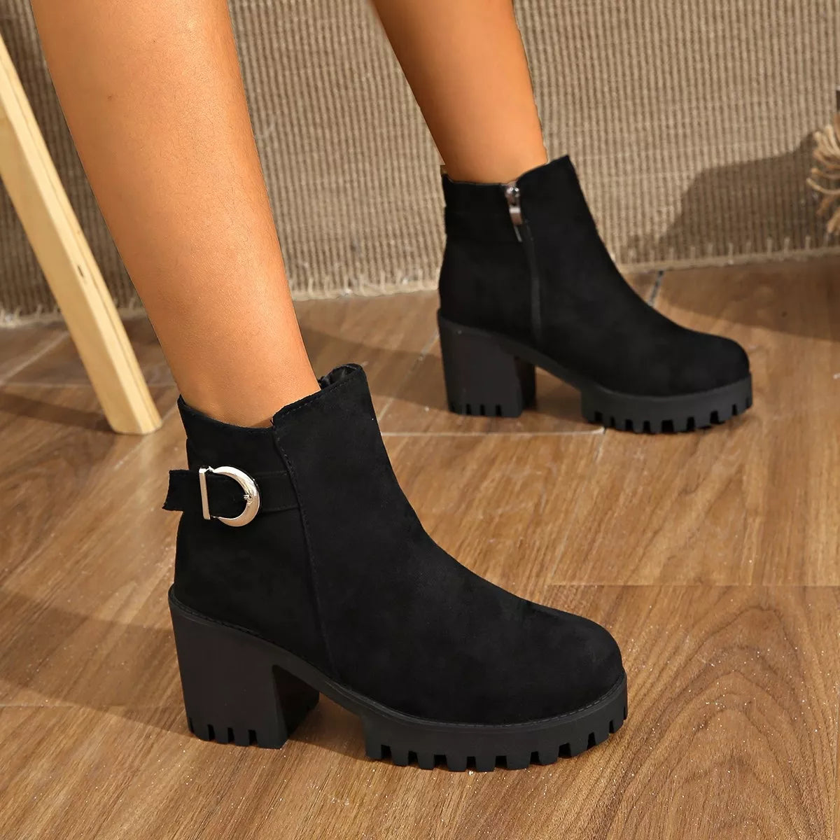 Round Toe Block Heels Boots