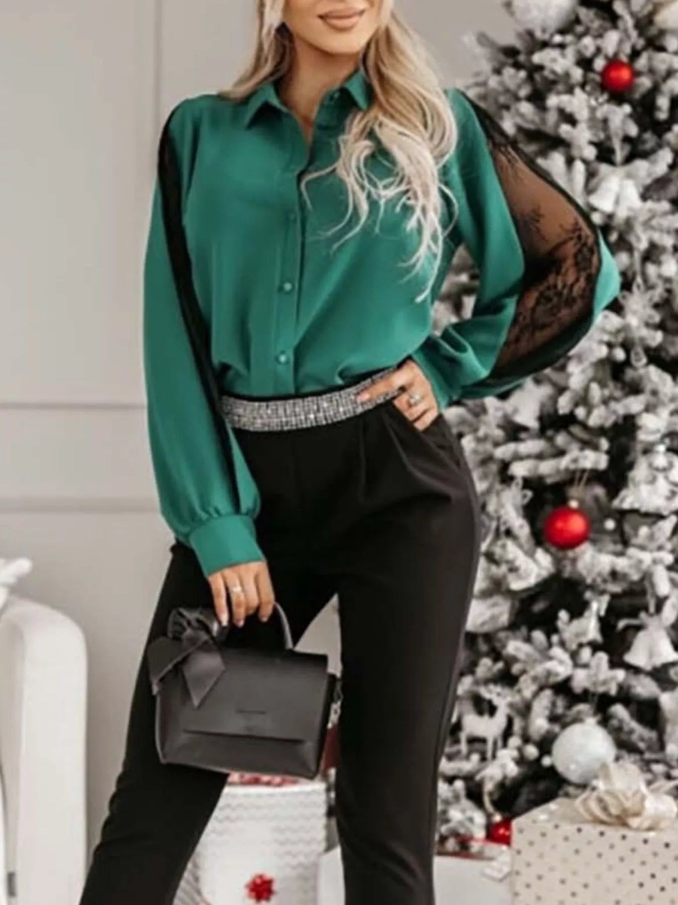 Lace-Sleeve Button Up Shirt