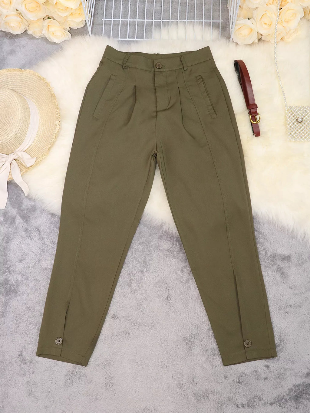 High-Waisted Pleated Pants