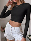 Cutout Back Long Sleeve Crop T-Shirt