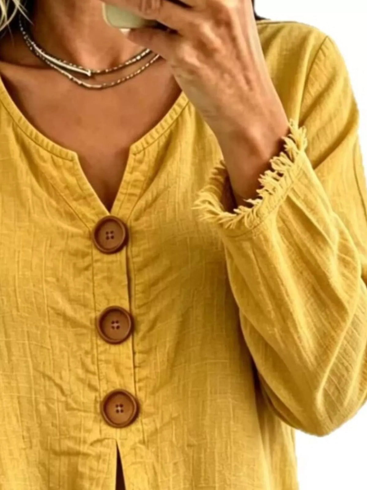 Full Size Frayed Hem Long Sleeve Blouse Plus Size