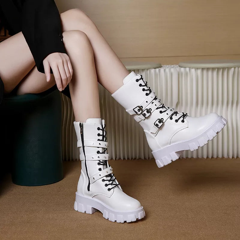 Buckled Lace-Up Combat Boots