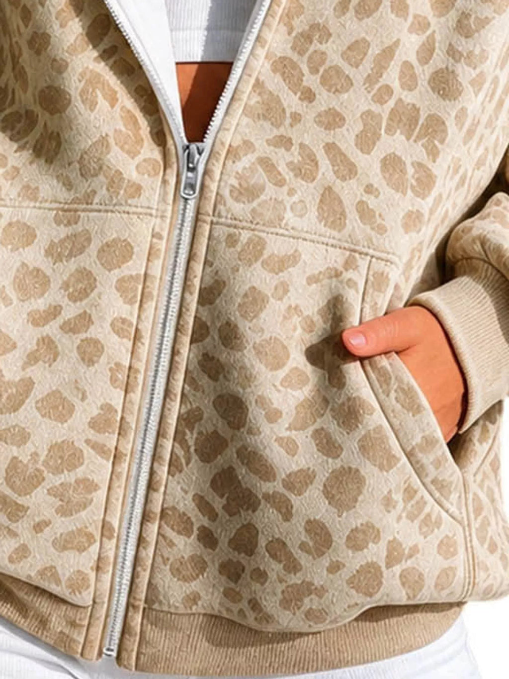 Full Size Leopard Zip Up Hoodie Plus Size