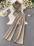 Sleeveless Blazer and Wide-Leg Pants Set