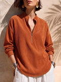 Full Size Ribbed Half-Zip Corduroy Sweatshirt Plus Size
