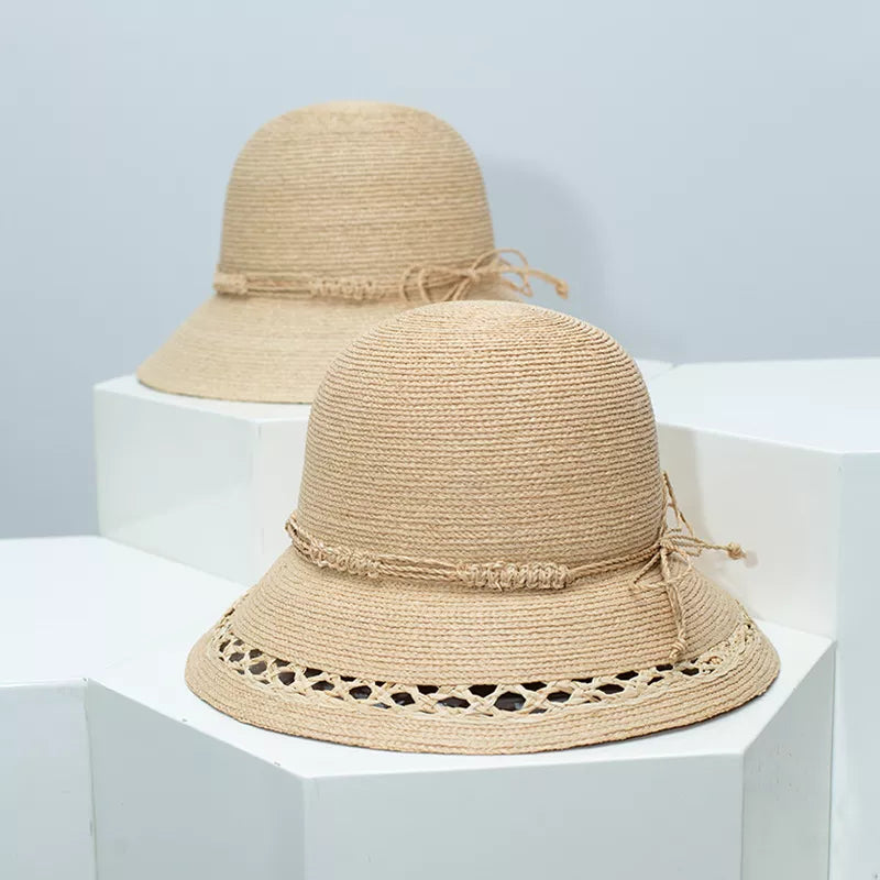 Straw Bucket Hat with Decorative Band