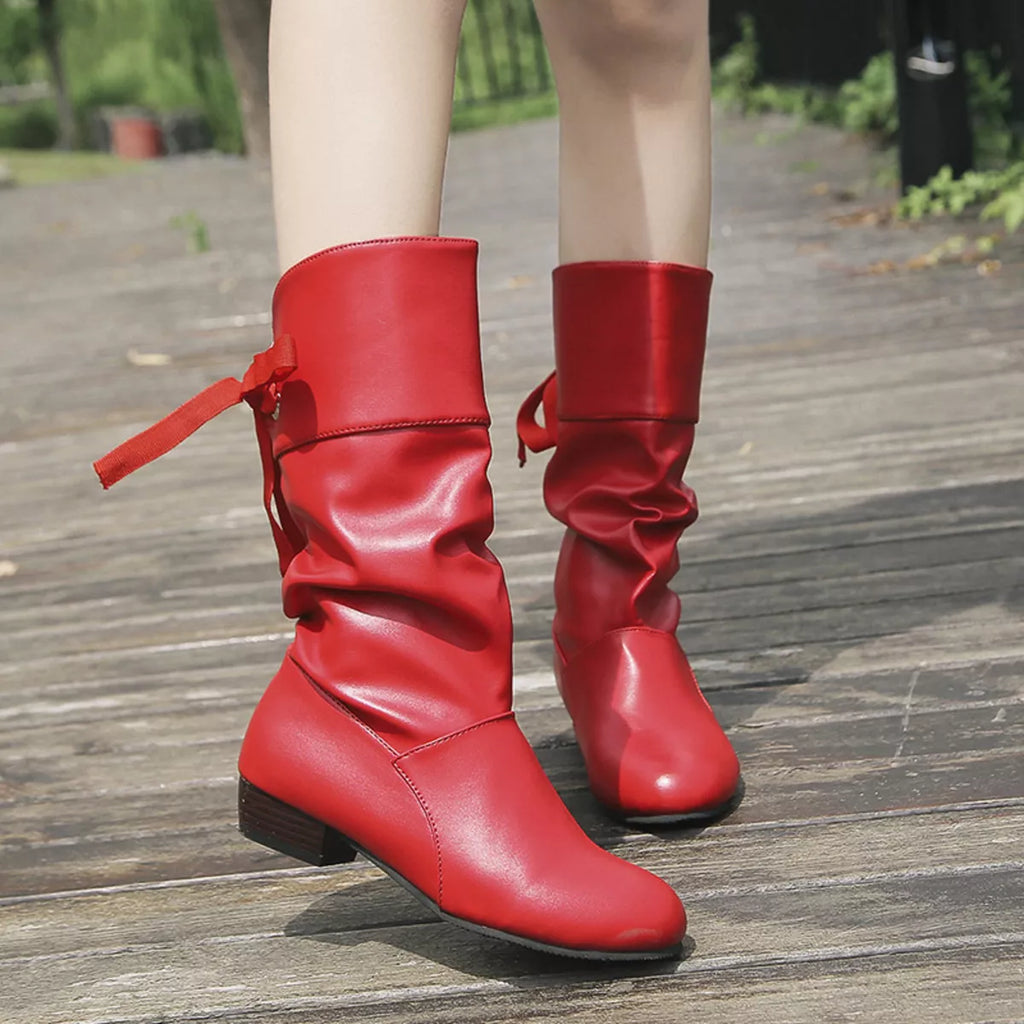 Round Toe Block Heels Boots