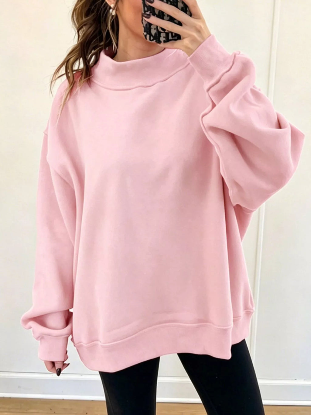 Mock Neck Dropped Shoulder Sweatshirt