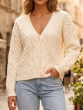 Cable-Knit V-Neck Button-Down Cardigan
