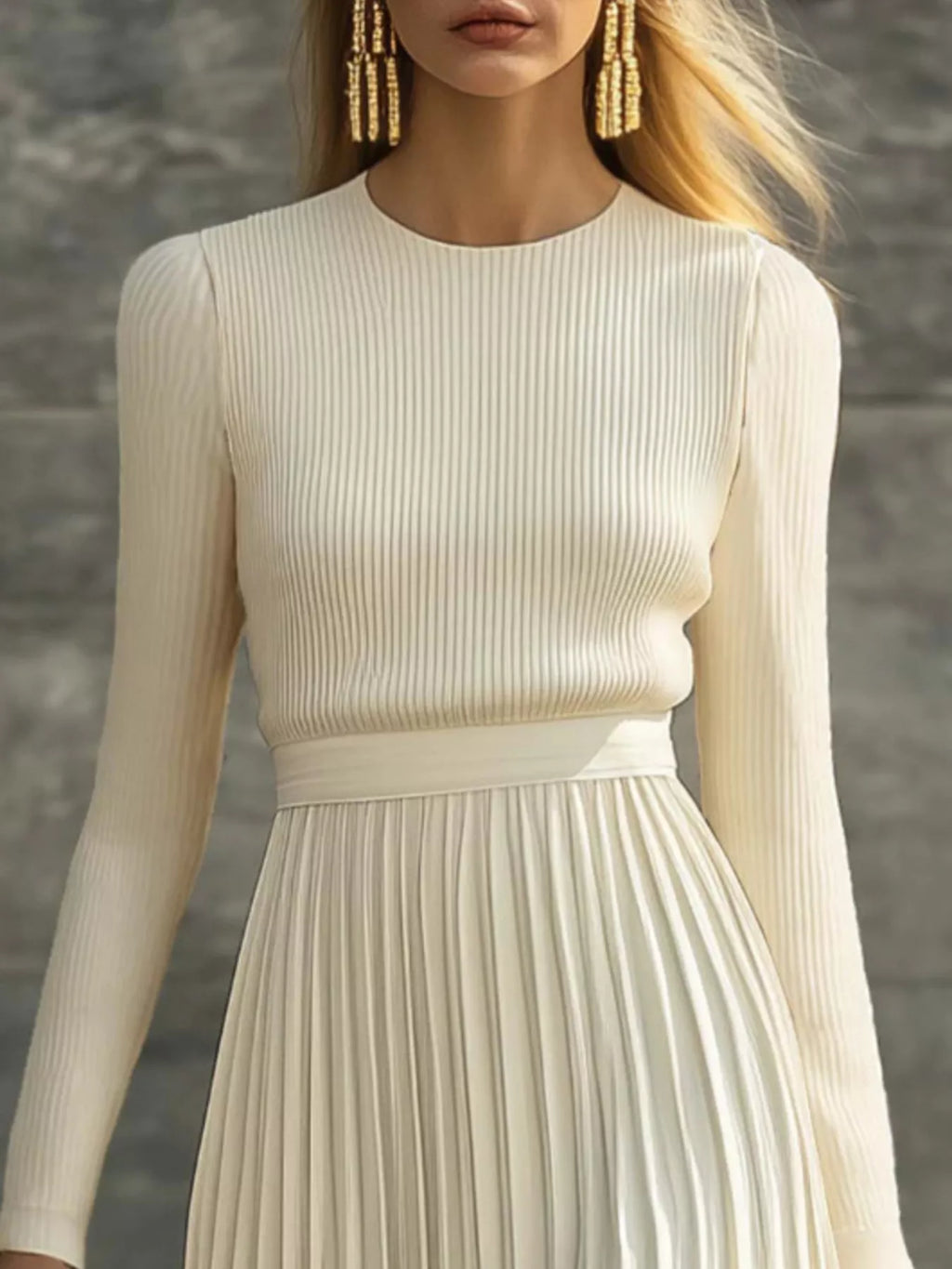 Ribbed Knit Pleated Midi Dress