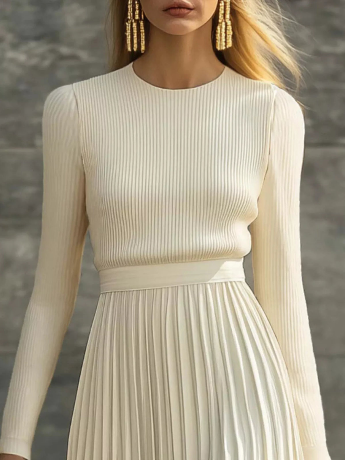 Ribbed Knit Pleated Midi Dress