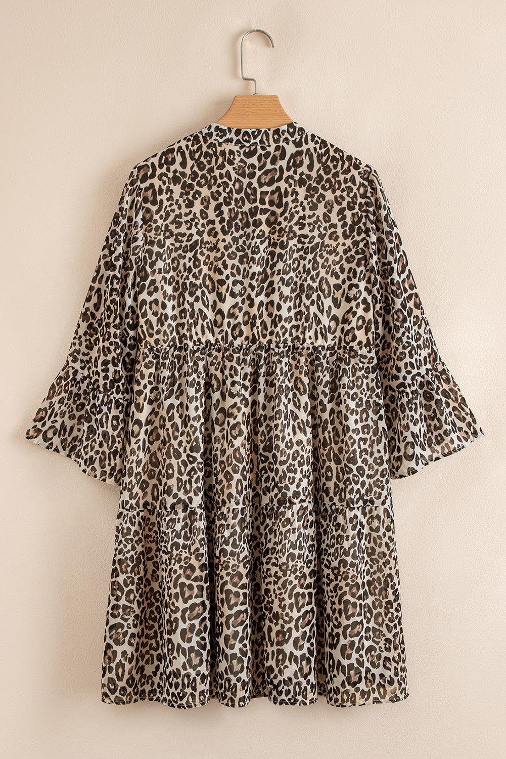 Leopard 3/4 Sleeve V-Neck Dress