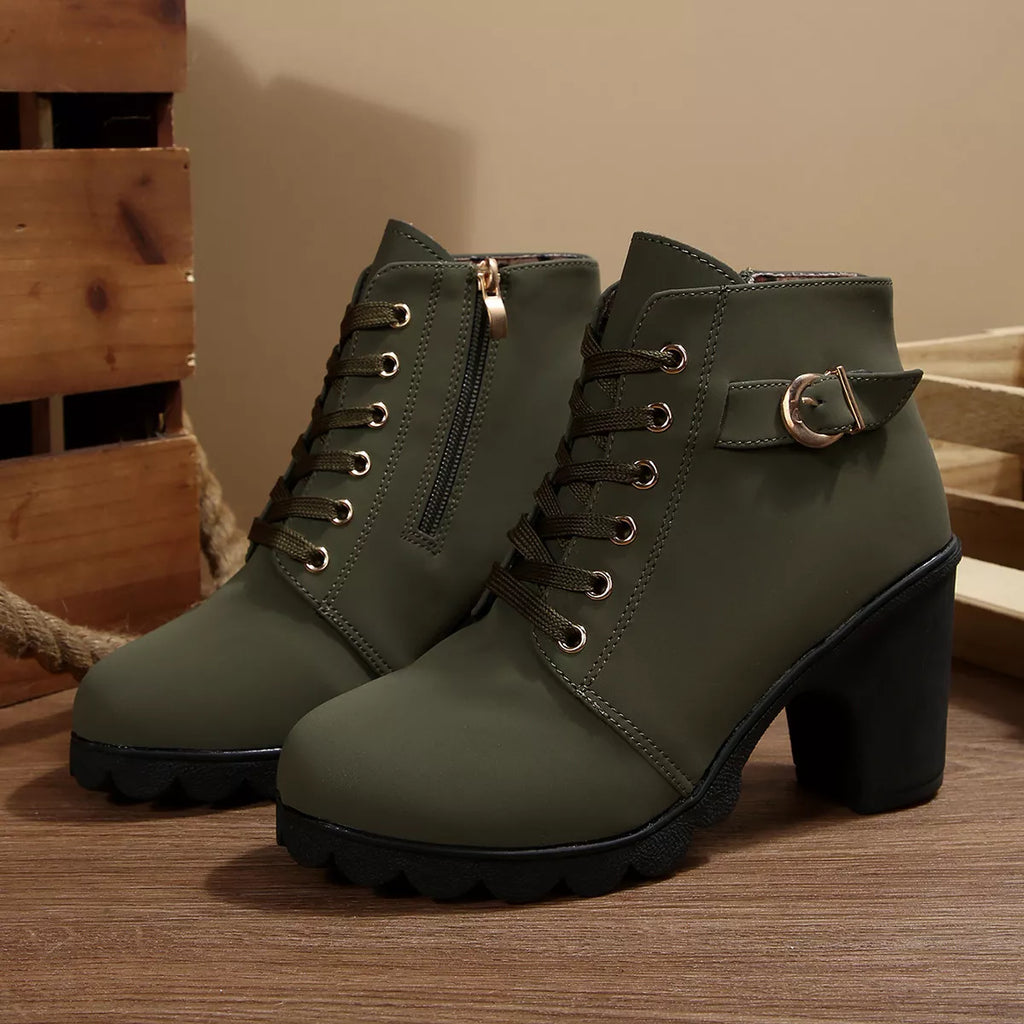 Lace Up Block Heels Boots