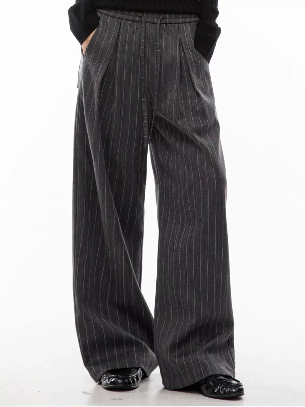 Men's Plus Size Wide Leg Striped Pleated Pants