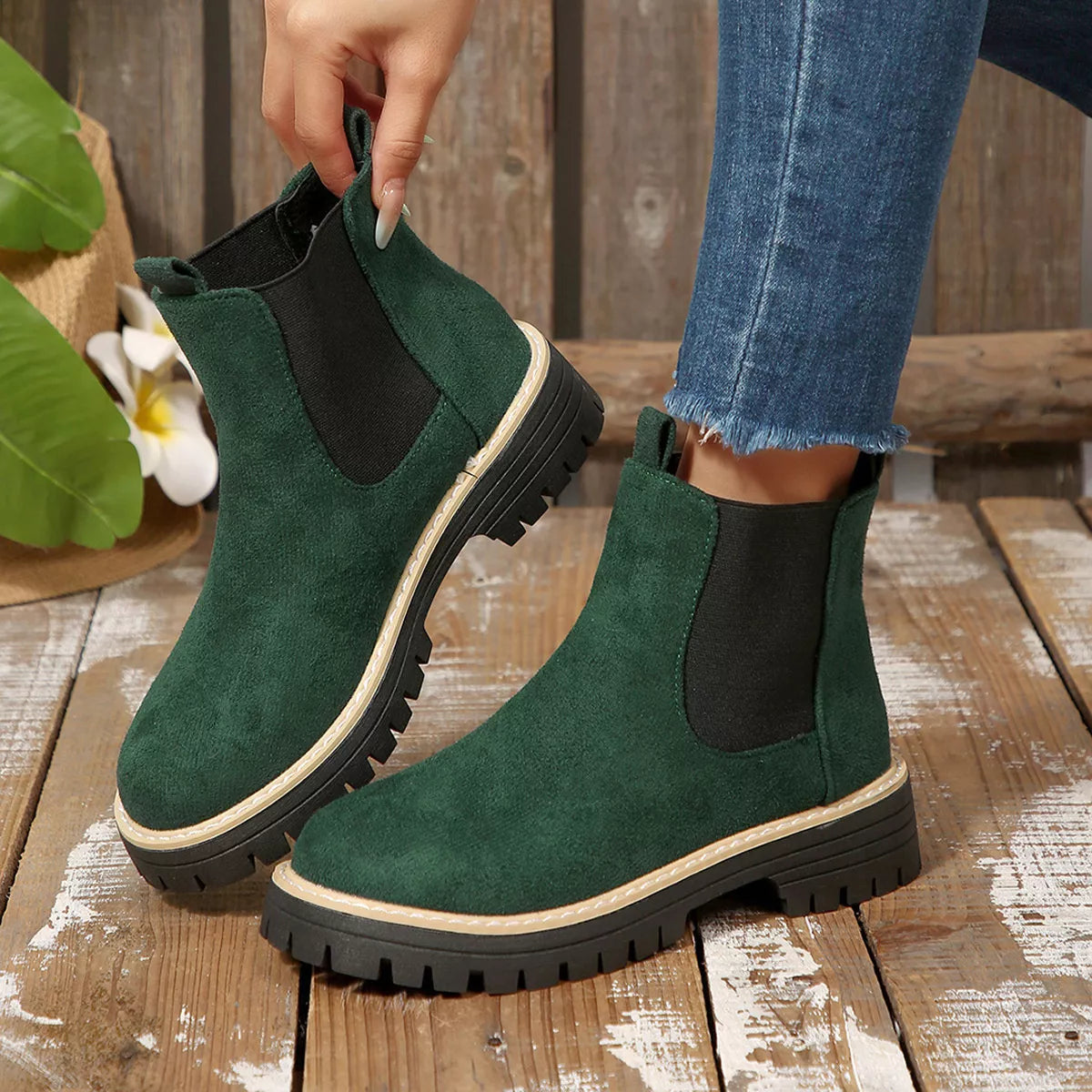 Round Toe Block Heels Boots