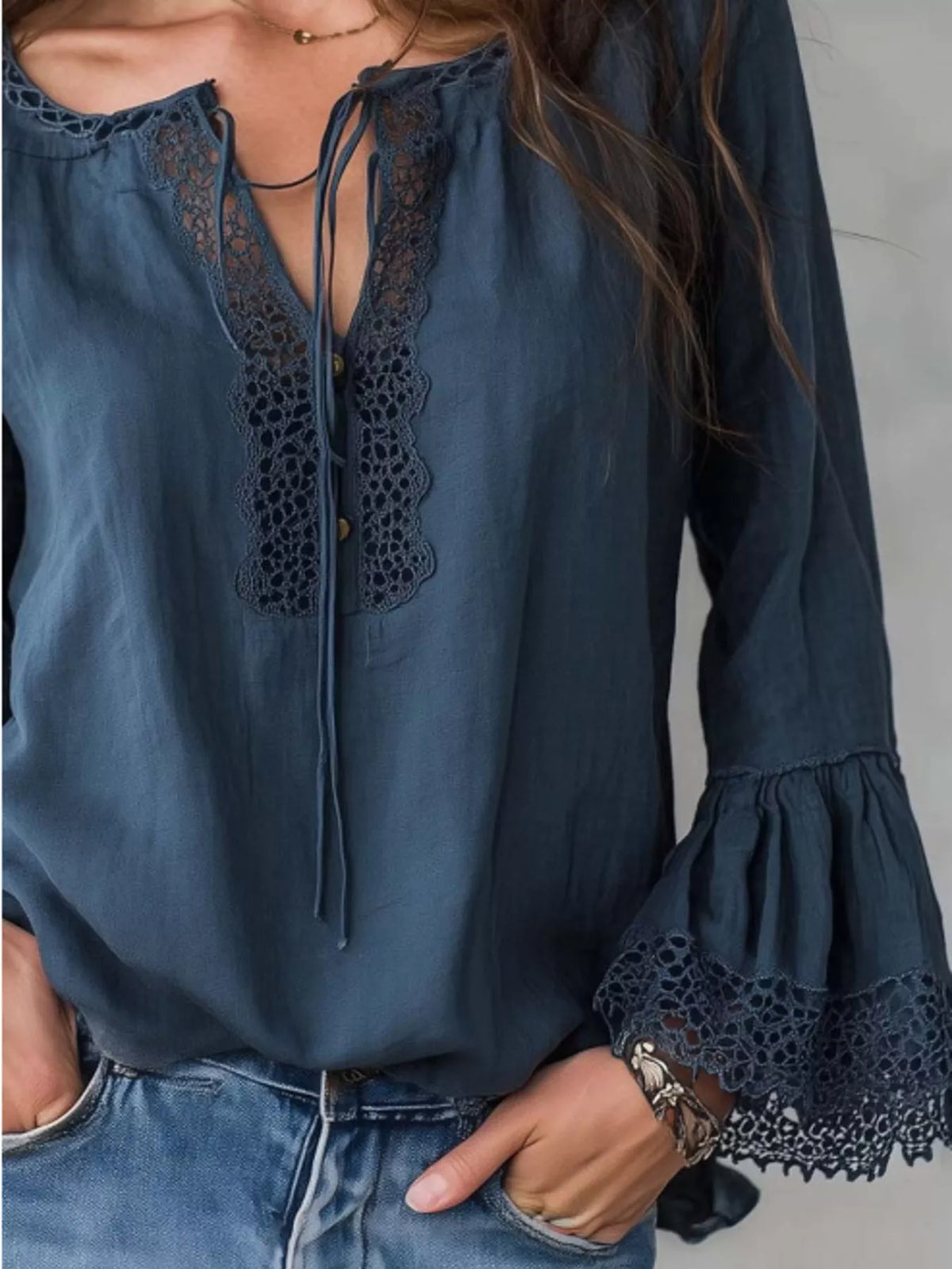 Full Size Tie Neck Flounce Sleeve Blouse Plus Size