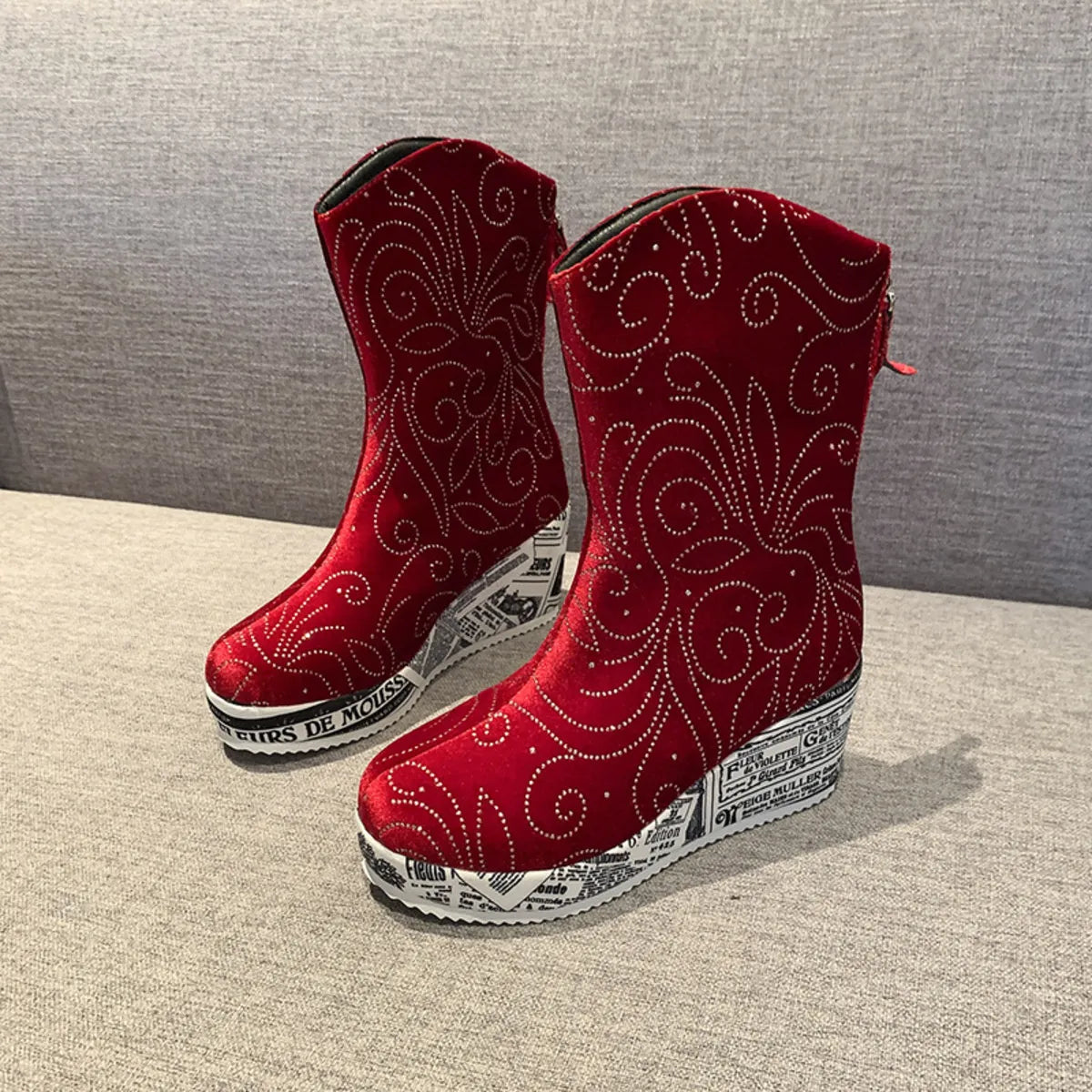 Round Toe Platform Wedge Boots