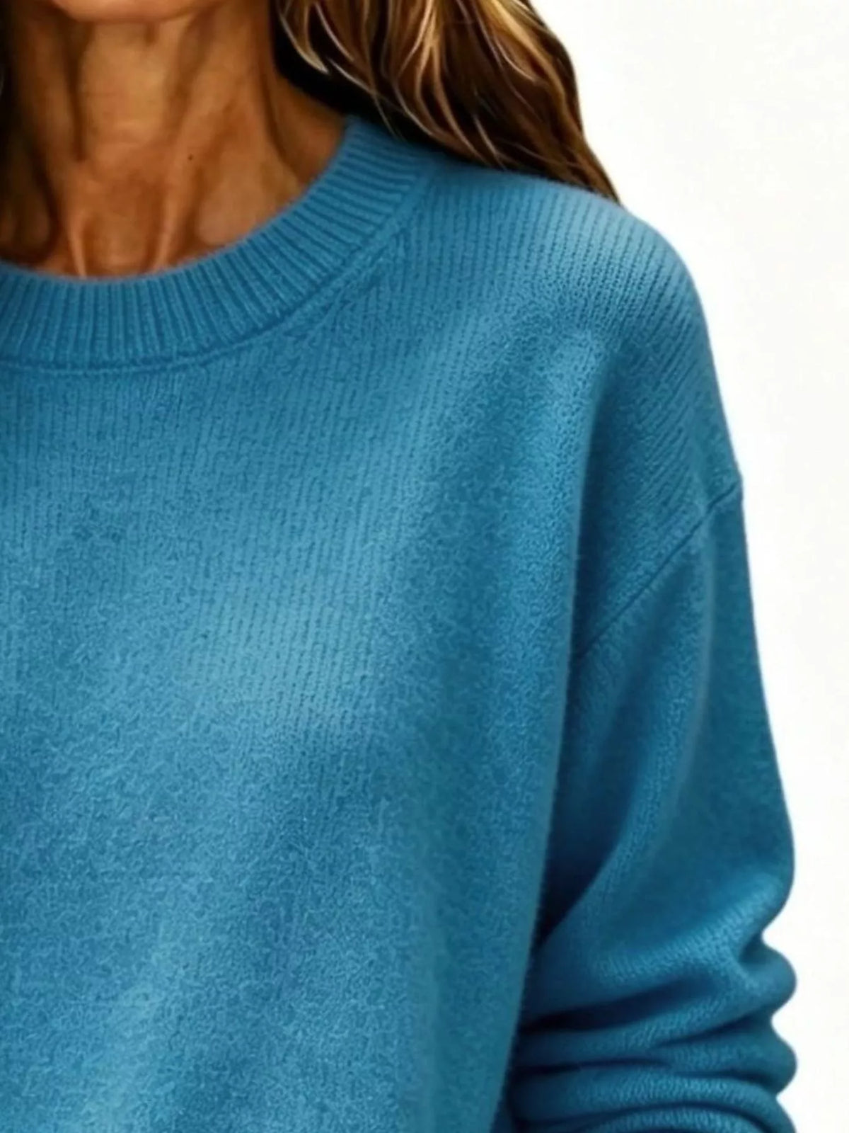 Full Size Round Neck Dropped Shoulder Sweater Plus Size