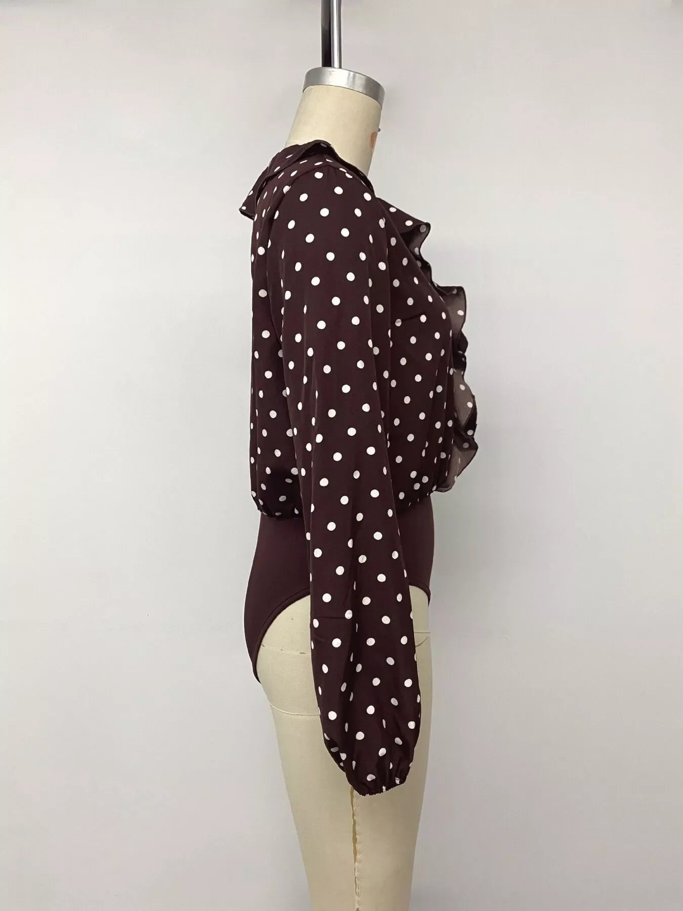 Polka Dot Ruffled V-Neck Bodysuit