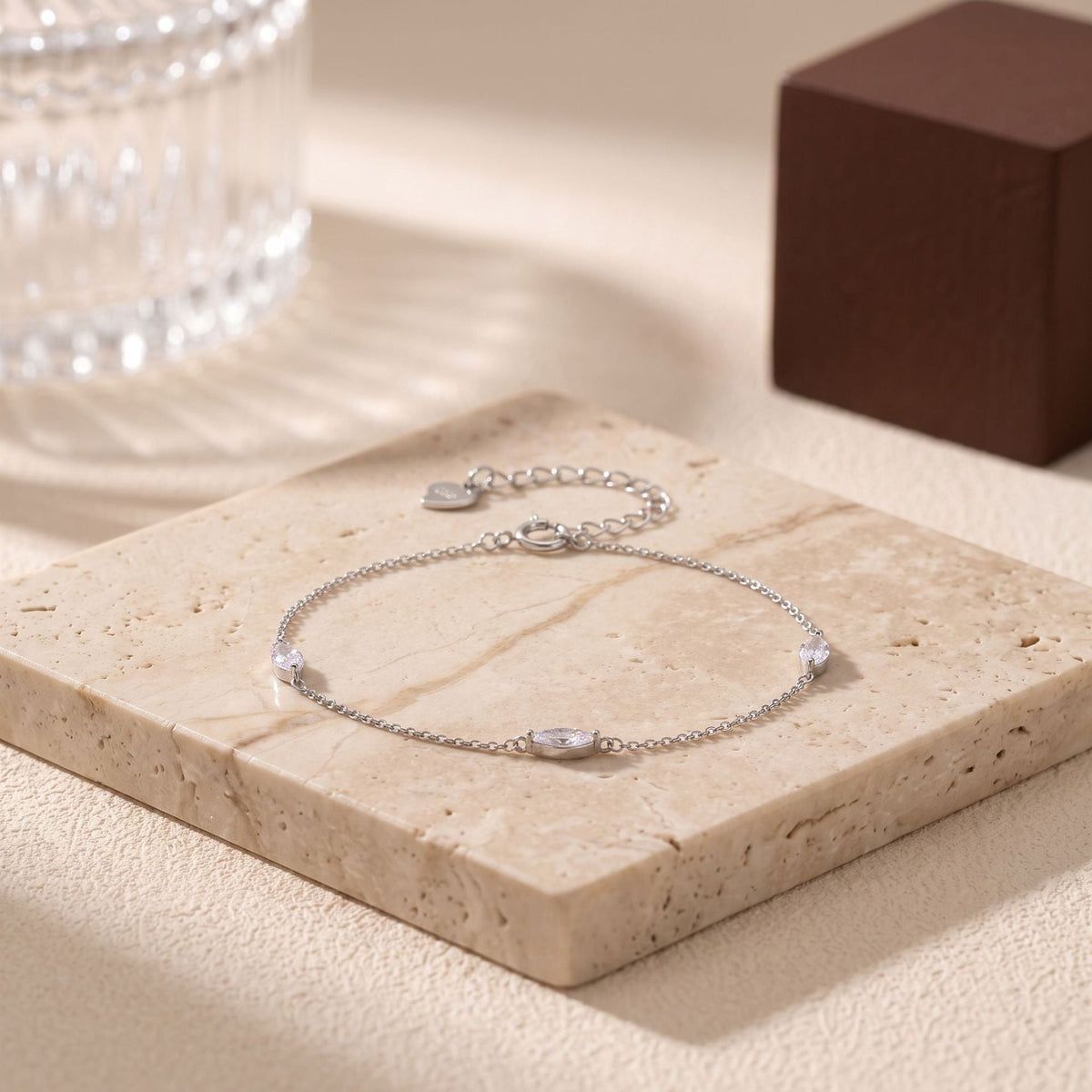 S925 Sterling Silver Marquise-cut Diamond Bracelet