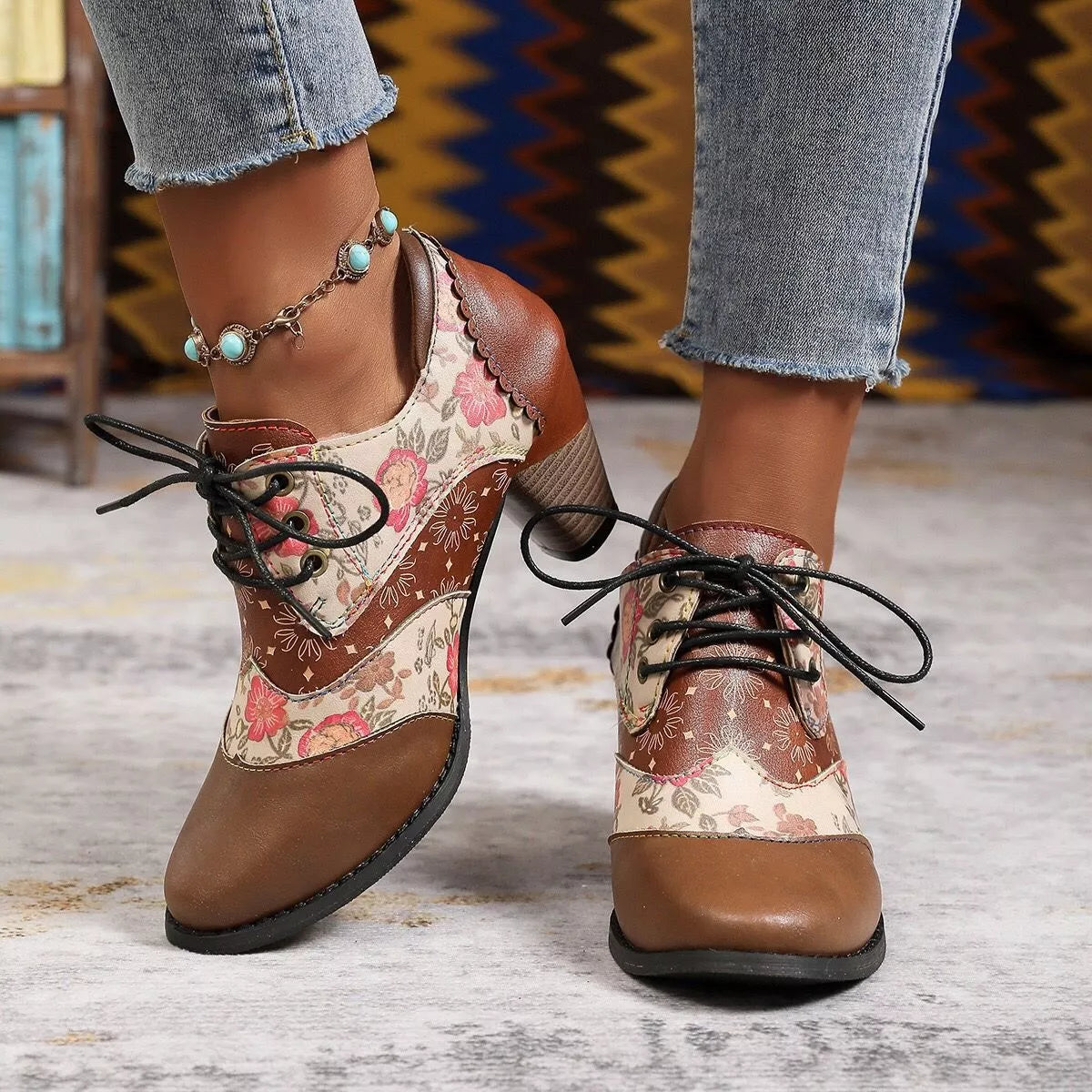Lace-Up Block Heel Ankle Boots