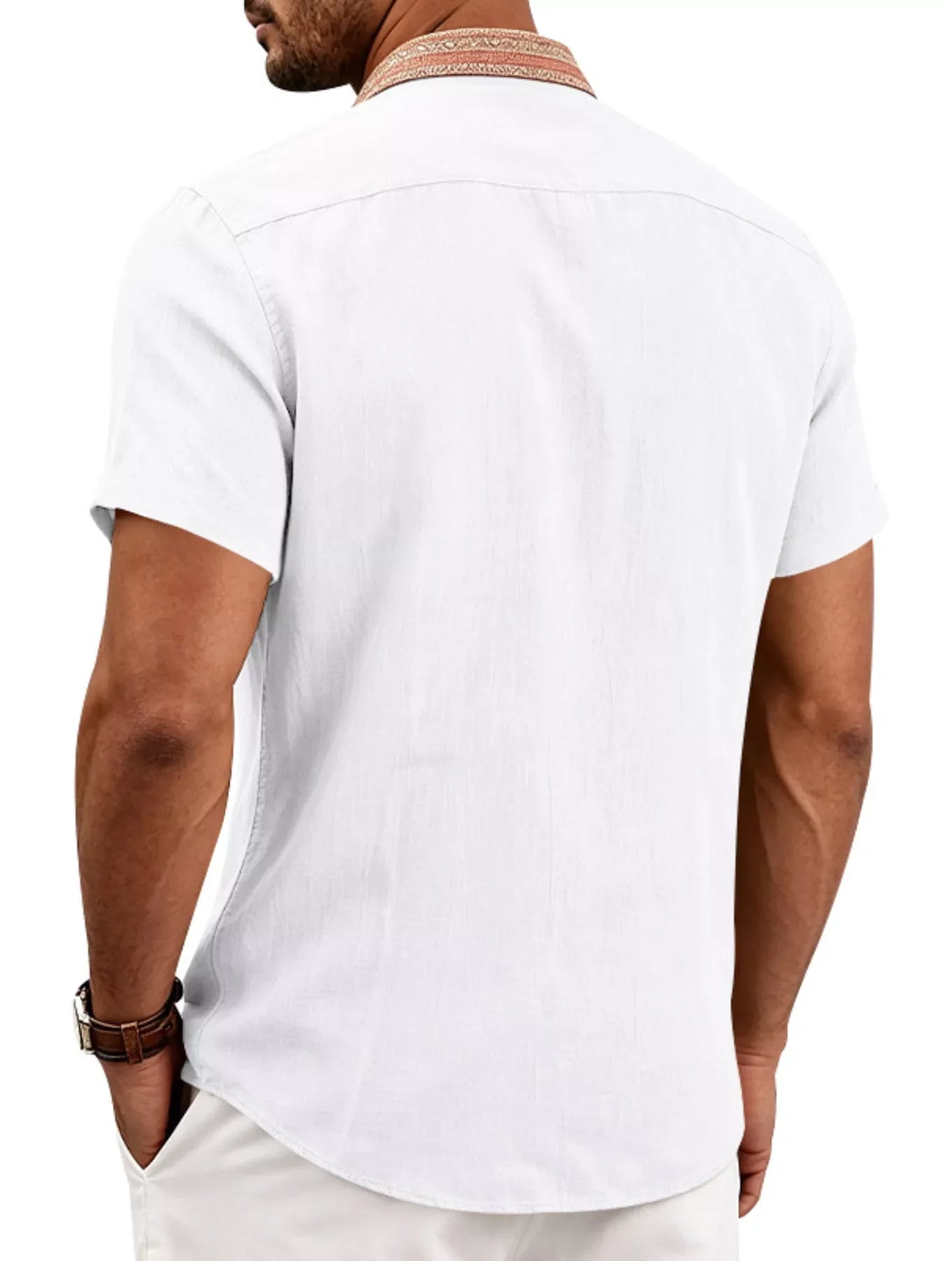 Men's Full Size Casual Short Sleeve Linen Shirt Plus Size