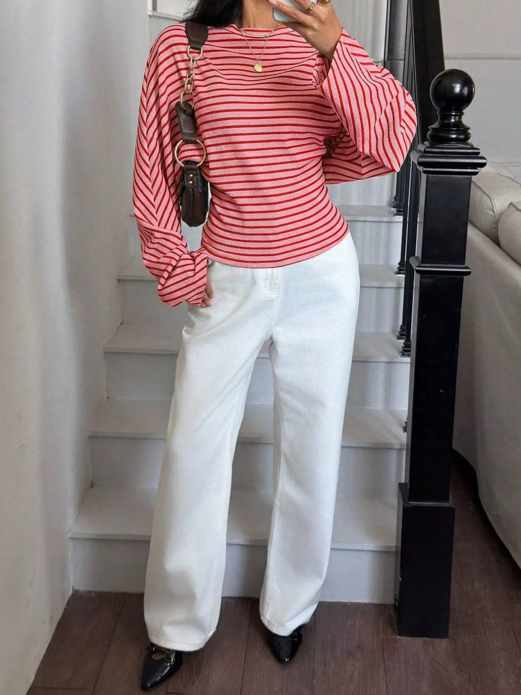 Casual Striped Batwing Sleeve T-Shirt