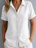 Full Size Collared Neck Short Sleeve Shirt Plus Size