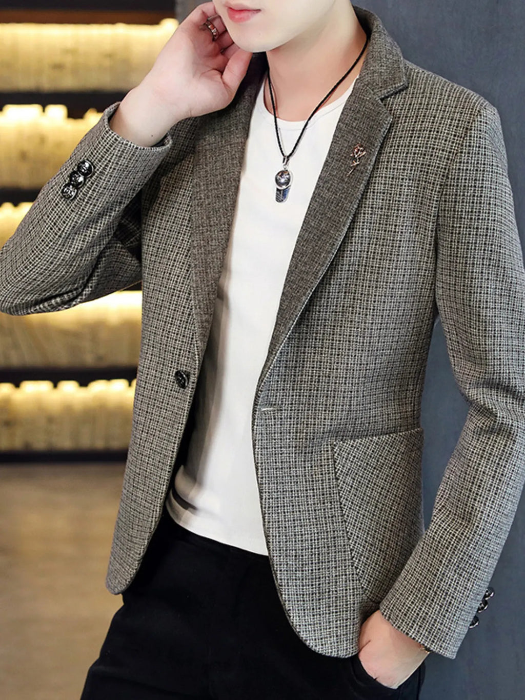 Men's Plus Size Classic Plaid Slim Fit Blazer
