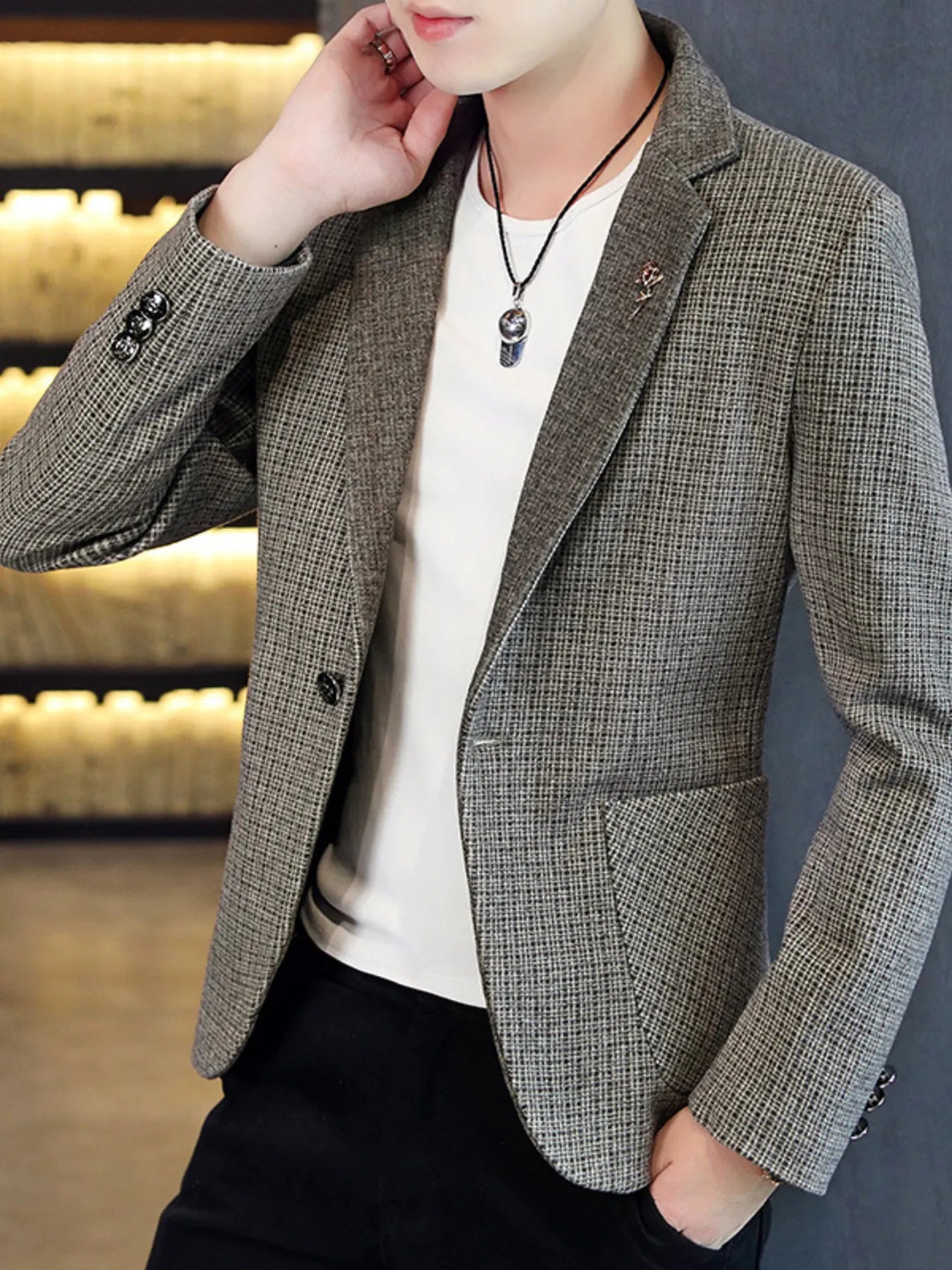 Men's Plus Size Classic Plaid Slim Fit Blazer
