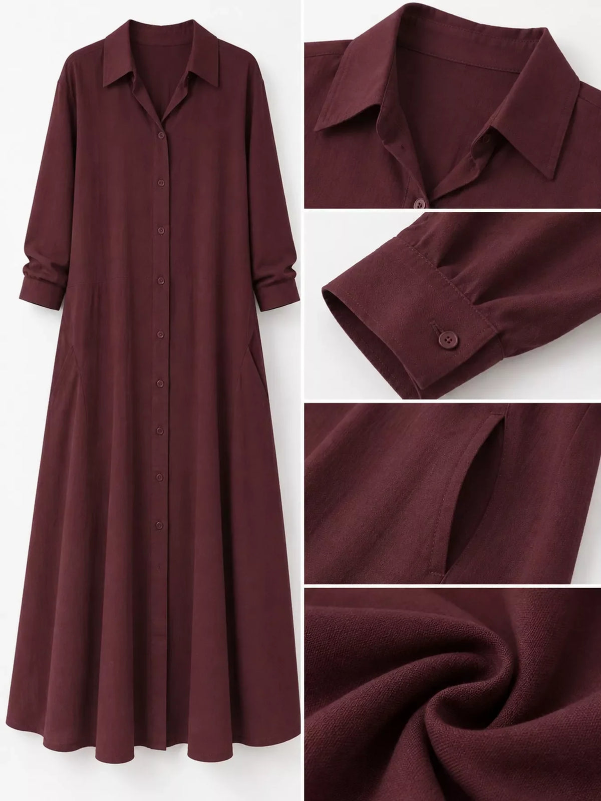 Full Size Button Front Long Sleeve Maxi Shirt Dress Plus Size