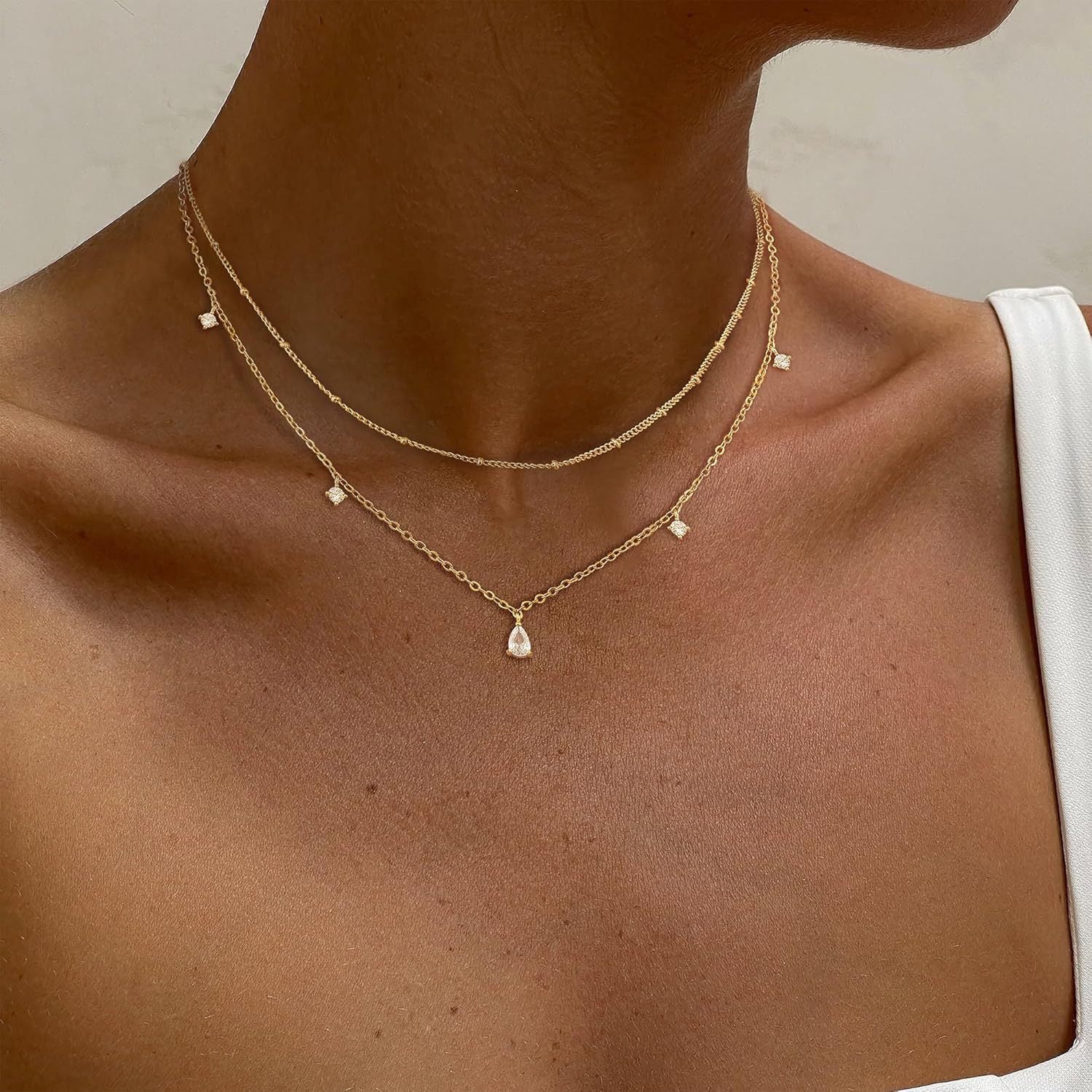 Water Drop Zircon Tassel Necklace Copper Clavicle Chain High-End Ins Gemstone Neck Jewelry For Women Summer Cross-Border Exclusive Supply