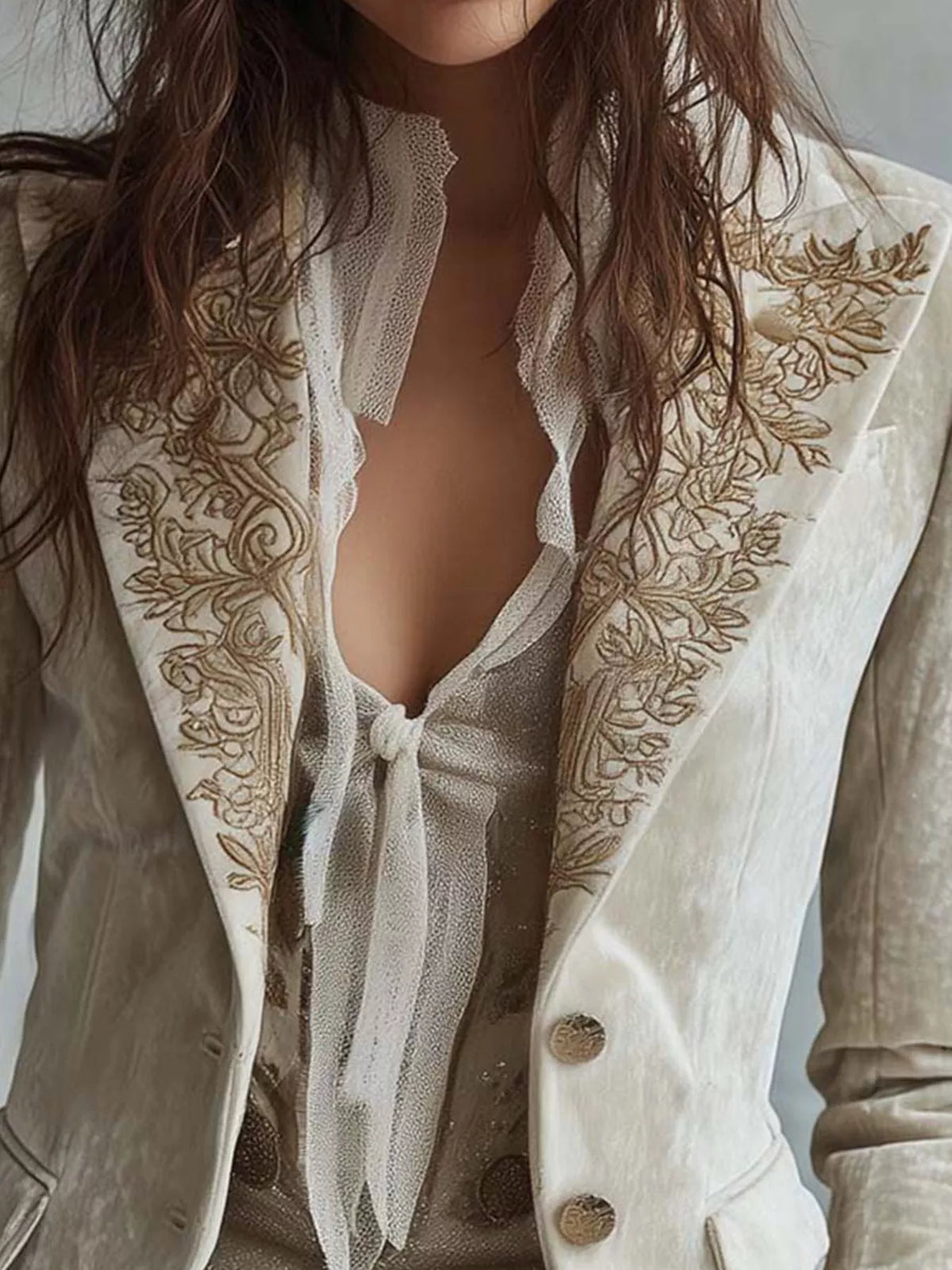 Embroidered Velvet Long Sleeve Blazer