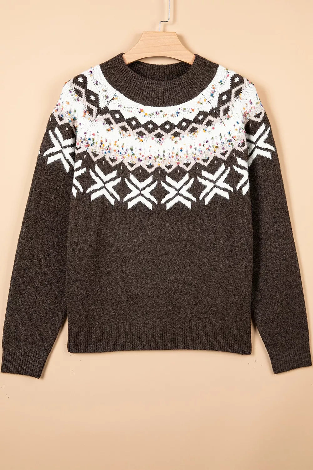 Geometric Round Neck Sweater with Colorful Confetti Accents