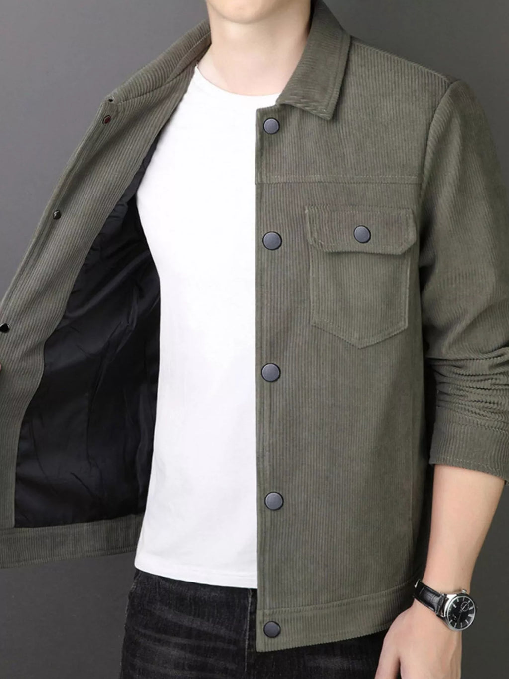 Men's Plus Size Casual Corduroy Button-Down Jacket