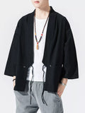 Men's Plus Size Tie Front 3/4 Sleeve Cardigan