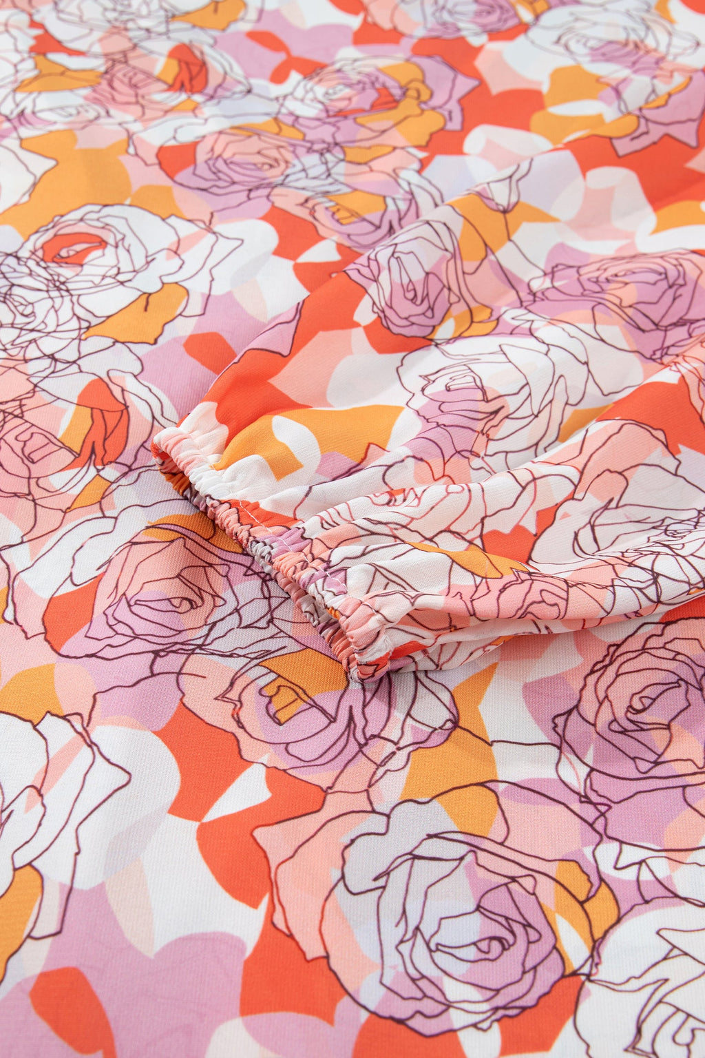Pink Floral Print V Neck Long Sleeve Shift Blouse