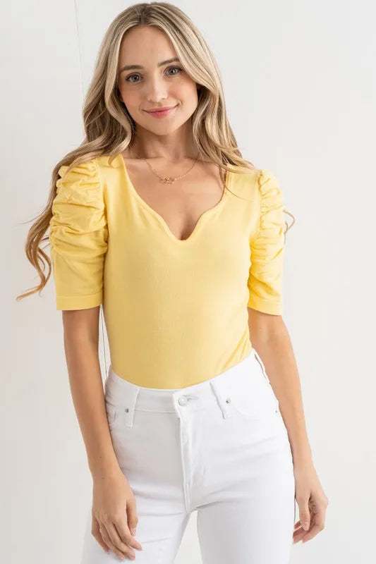 Shirred Puff Sleeve Bodysuit